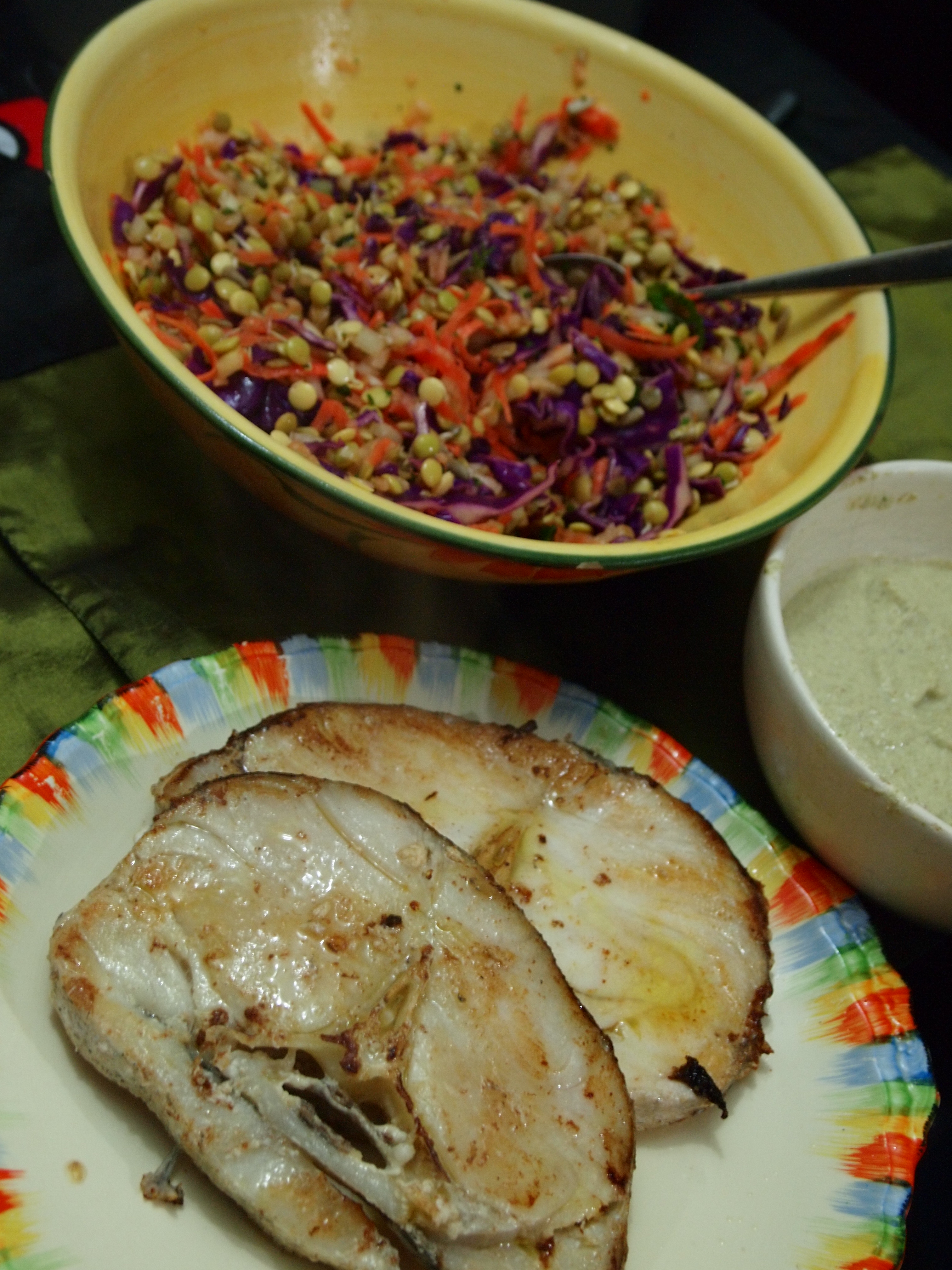 Sprouted Lentil Slaw and Hummus